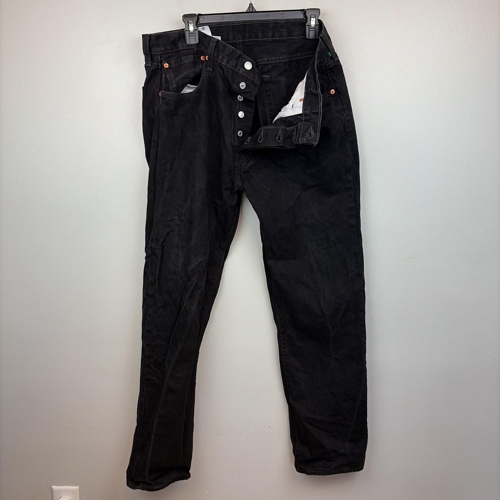 Levis 501 Jeans Mens 38x32 Black Button Fly Straight Leg Denim Pants Dark Wash
